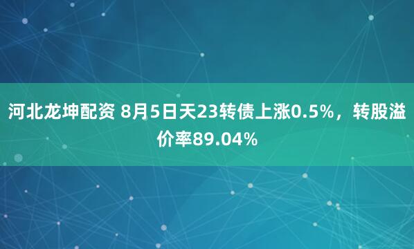 河北龙坤配资 8月5日天23转债上涨0.5%，转股溢价率89.04%
